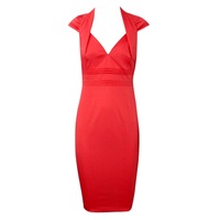 Eva Pleated Tailored Knee-Length Midi Dress in Coral