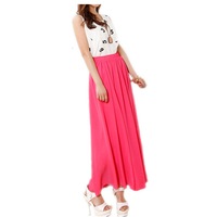 High Waisted Flowy Chiffon Maxi Skirt in Hotpink