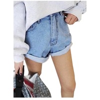 High Waisted Rolled Up Boyfriend Jean Shorts