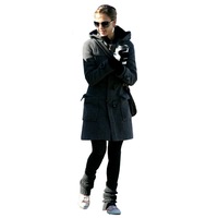 Jessica Alba Inspired Duffel Wool Hooded Coat in Dark Charcoal