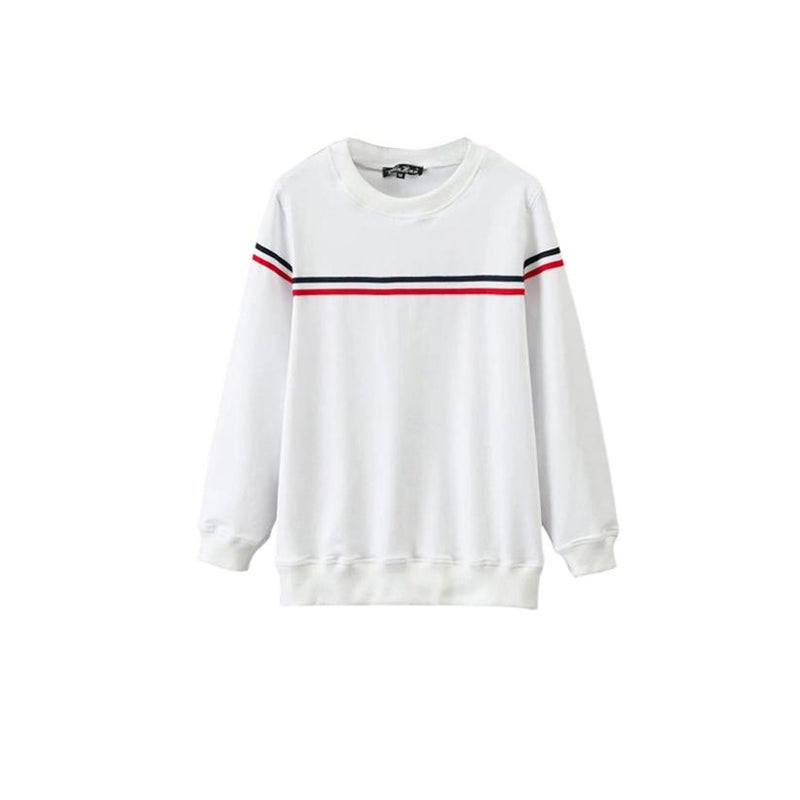 Buy Striped Crew Neck Cotton Sweatshirt in White - MyDeal