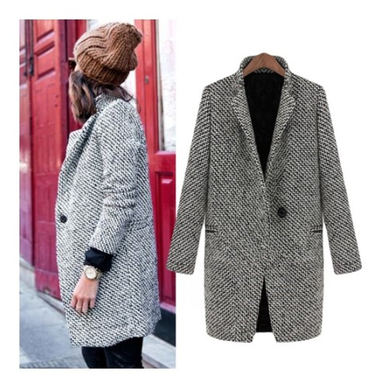 Buy Vintage Houndstooth Winter Wool Jacket Ladies Coat - MyDeal
