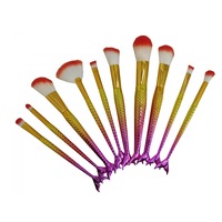 10 Piece Mermaid Tail Brush Set Professional Fiber Makeup Brush Multi Task Gold Purple