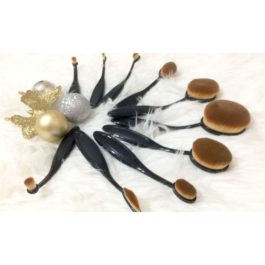 10 Piece Professional Oval Makeup Brush Set All In One Black