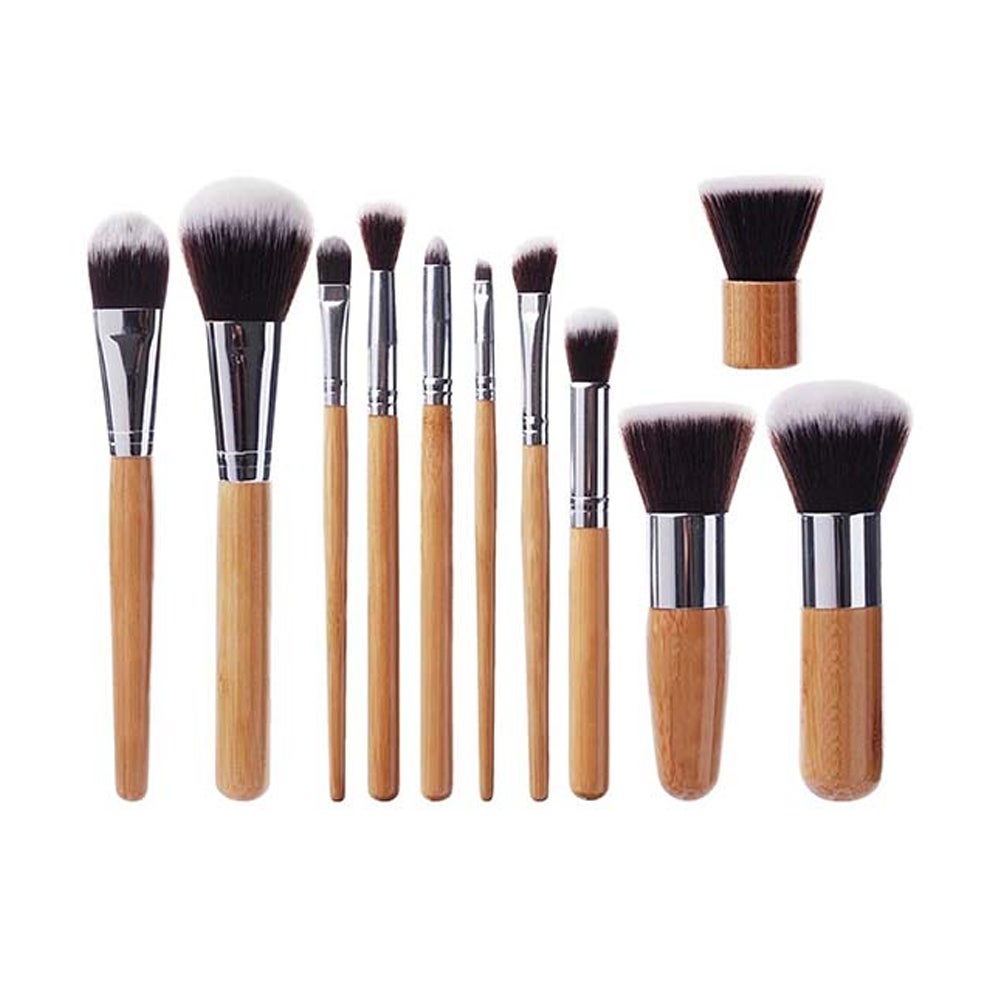 11 Piece Professional Makeup Brush Set Synthetic Fiber Bamboo Handle