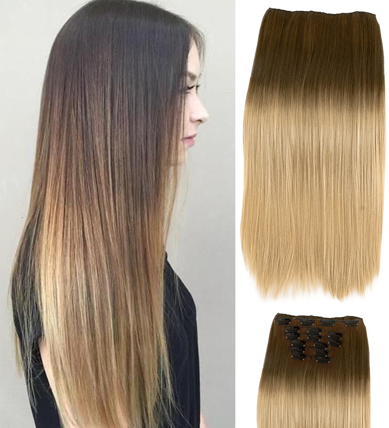 22" Two Tone Ombre Blonde Deluxe Synthetic Hair Straight 7Piece 16Clips 04