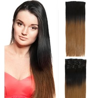 22" Twotone Ombre High Grade Brown Straight 7Piece 16Clips Hair Extension 06