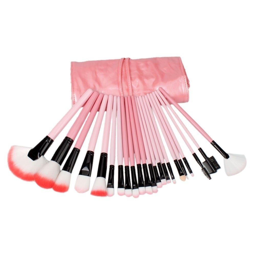 24 Pc High Quality Micro Fiber Brush Set Carry Case Rose Pink