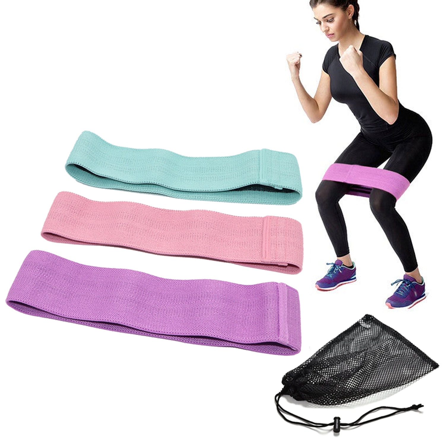 TODO 3 pcs Hip Loop Exercise Resistance Band Booty Legs Trainer 3 Resistance Levels Australia
