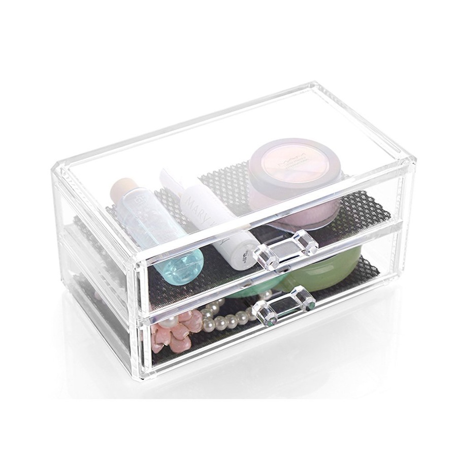 Acrylic Makeup Organizer Container 5mm Clear Acrylic Cosmetic Box Case 2 Draw