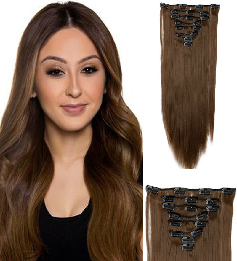 High Grade Light Brown Synthetic Hair 7Piece 16Clips 22" Straight Clip On