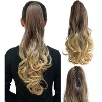 Ombre Ponytail Ribbon Clamp Wavy 50Cm 20" Hair Extension Claw04