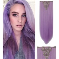Purple Deluxe Straight Hair 7Piece 16Clips 20" Hair Extension 07Purple
