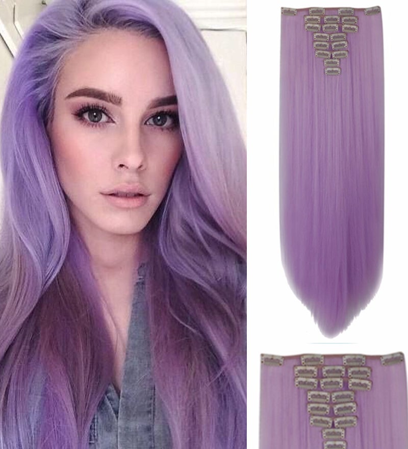 Purple Deluxe Straight Hair 7Piece 16Clips 20" Hair Extension 07Purple