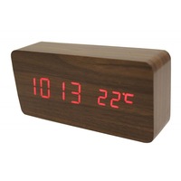 Red Led Wooden 3 Alarm Clock + Temperature Display Usb/Battery Wood Brown 6035
