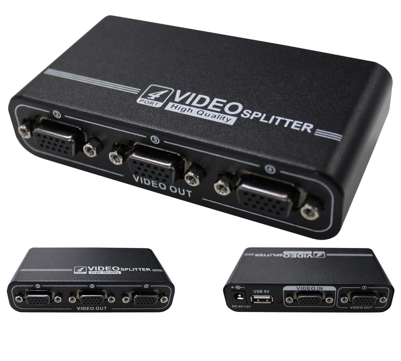 1 To 4 Port Vga Splitter High Resolution Support 1920 X 1440 550Mhz 50M 2/4 Port