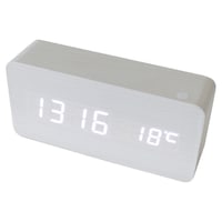 White Led Wooden 3 Alarm Clock + Temperature Display Usb/Battery Wood White 6035