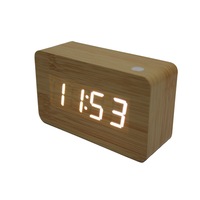 White Led Wooden Alarm Clock + Temperature Display Usb/Battery Wood White 6030