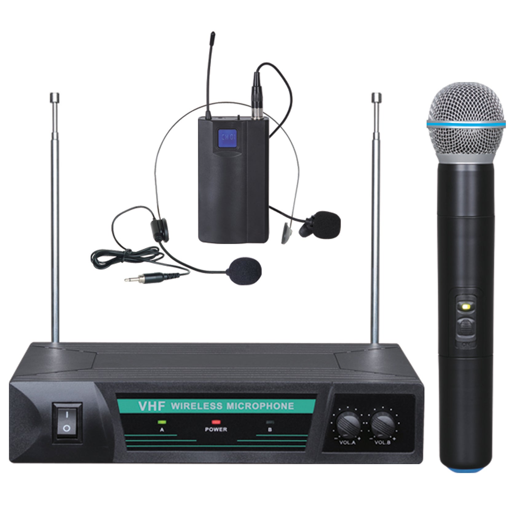 Wireless Microphone Vhf Dual Channel Handheld + Headset Mic Tjp-Hl52