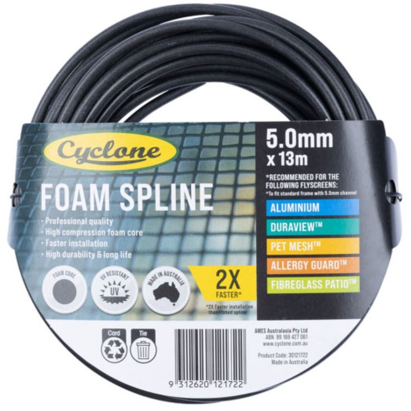Buy Cyclone Pro Series Insect Fly Screening Foam Spline 5.0mm x 13m ...