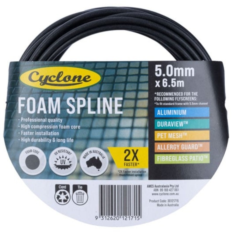 Buy Cyclone Pro Series Insect Fly Screening Foam Spline 5.0mm x 6.5m ...