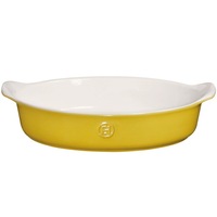 Emile Henry Ceramic Classic Large Oval Gratin Dish 35.5 x 23cm in Leaves / Yellow