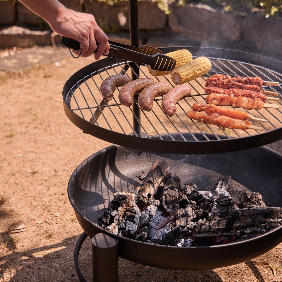 Glow Carolina Fire Pit with BBQ Plancha Grill in Black