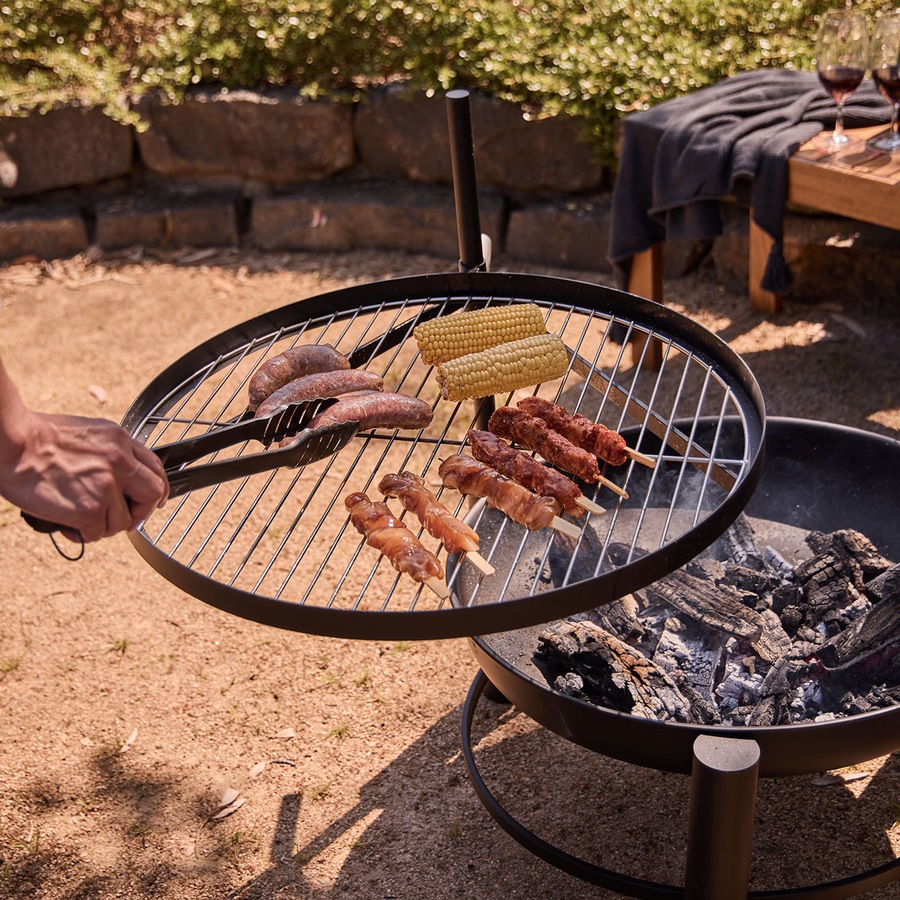 Glow Carolina Fire Pit with BBQ Plancha Grill in Black