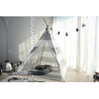 All 4 Kids Asher Cotton Canvas Kids Grey Stripe Square Teepee Tent