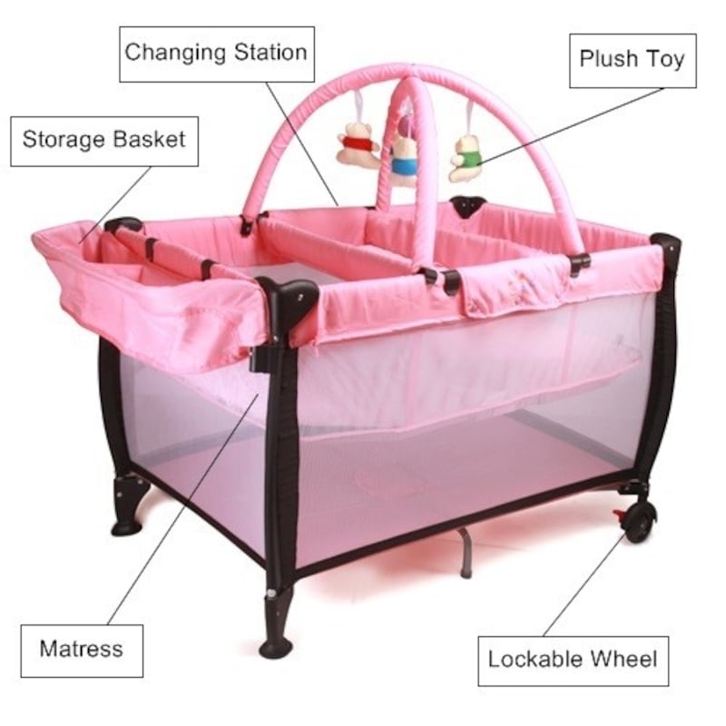 JOY BABY Portable Travel Cot Portacot with Pink MyDeal