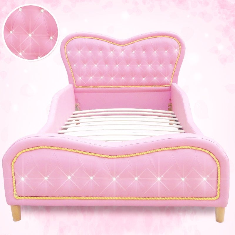 ALL 4 KIDS Pink Heart PU Leather Single Upholstered Bed
