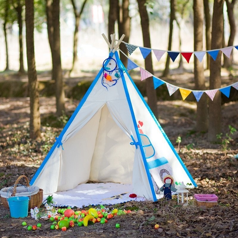 Buy All 4 Kids Large Cotton Canvas Kids Blue Car Square Teepee Tent ...