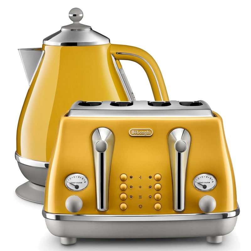 delonghi icona yellow kettle and toaster