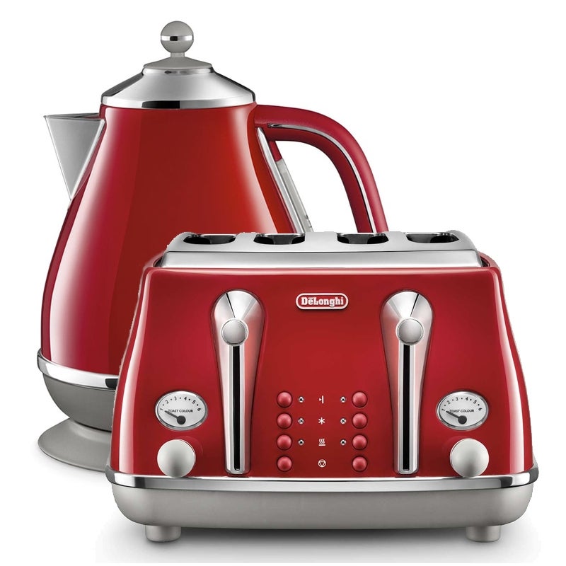 Delonghi Icona Capitals Kettle & Toaster Tokyo Red Pack