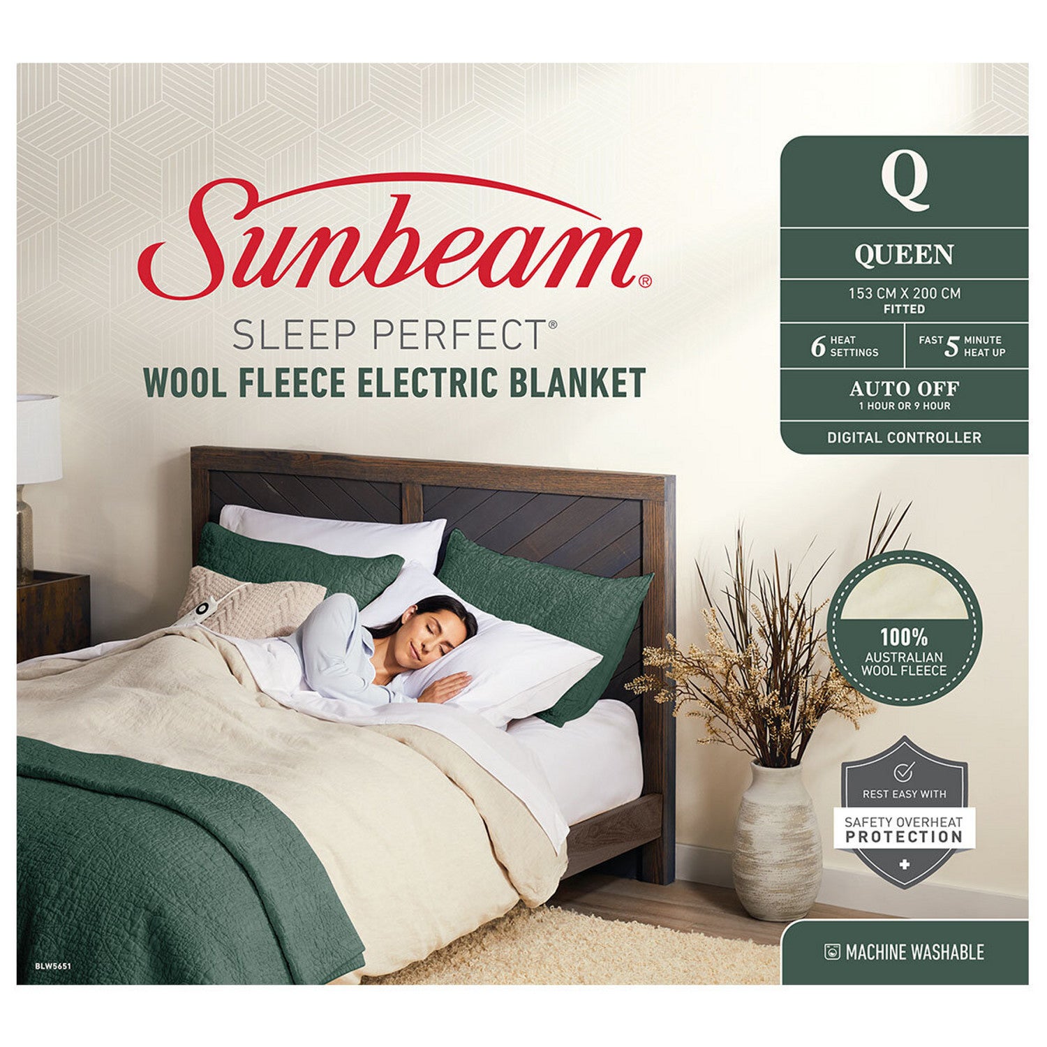 Sunbeam Sleep Perfect Queen Wool Fleece Blanket - BLW5651