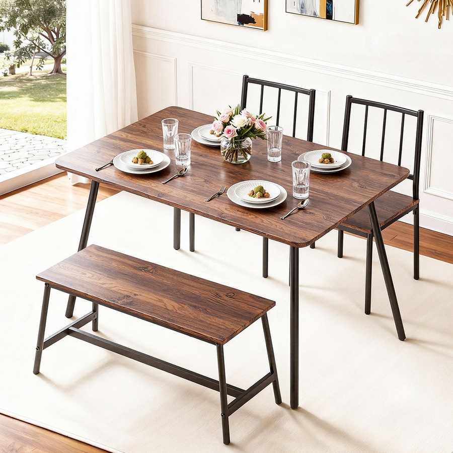 Buy 1 Artiss Dining Table and 2 Chairs Bench Set Rustic Brown ...