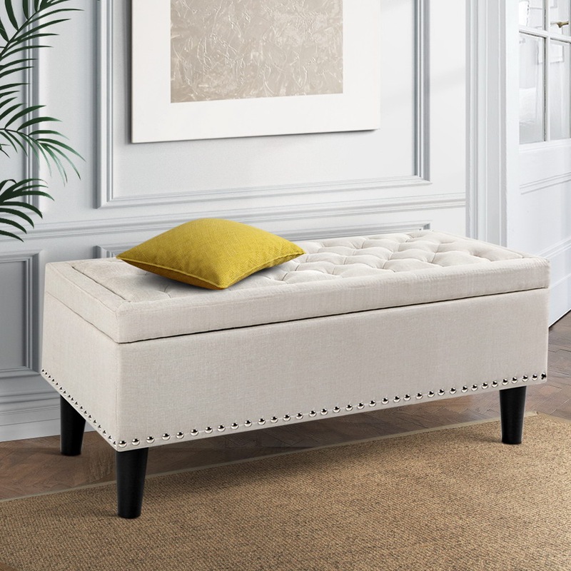 Buy Artiss Storage Ottoman Blanket Box 96cm Linen Taupe - MyDeal