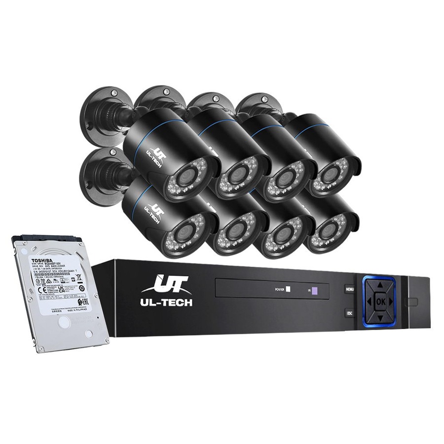 UL-Tech CCTV Security System 8CH DVR 8 Cameras 1TB Hard Drive