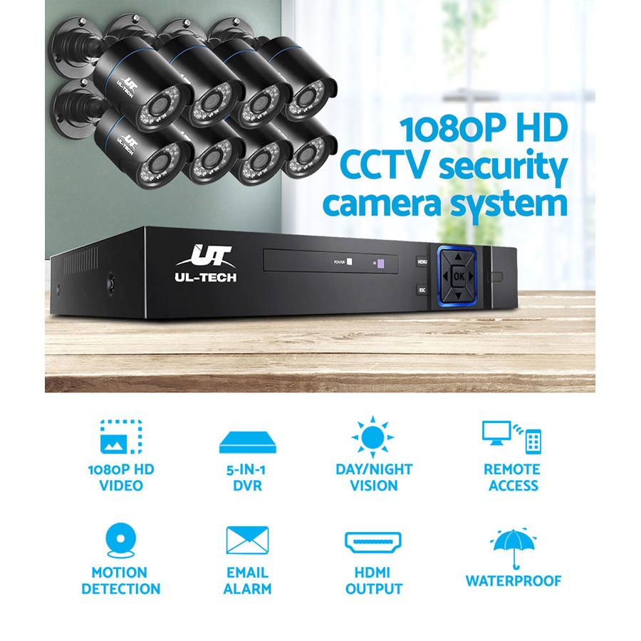 UL-Tech CCTV Security System 8CH DVR 8 Cameras 1TB Hard Drive