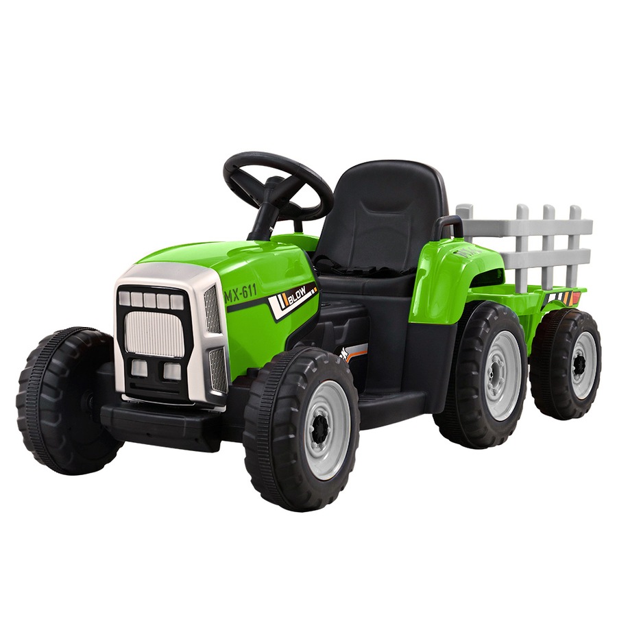 12V Kids Ride On Car Rigo Electric Tractor Trailer Green