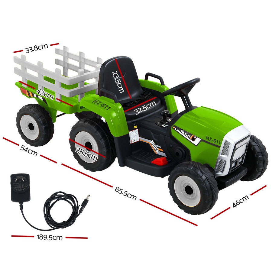 12V Kids Ride On Car Rigo Electric Tractor Trailer Green