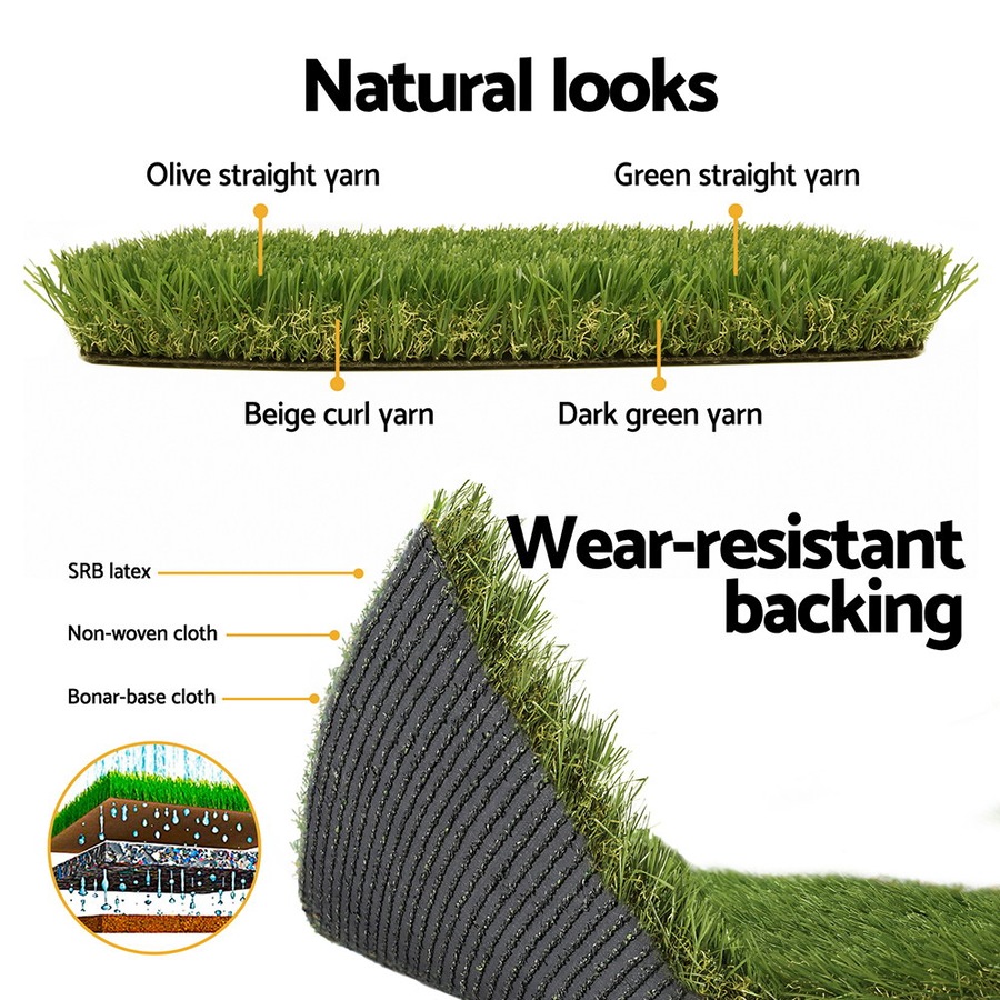 1mx10m Prime Turf Artificial Grass 35mm Synthetic Fake Lawn Turf Plastic Plant 4-coloured