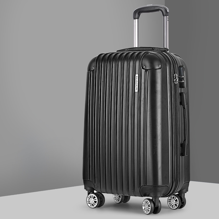 1pc Wanderlite 24" 66cm Luggage Trolley Travel Set Suitcase Carry On Hard Case TSA Lock Lightweight Black