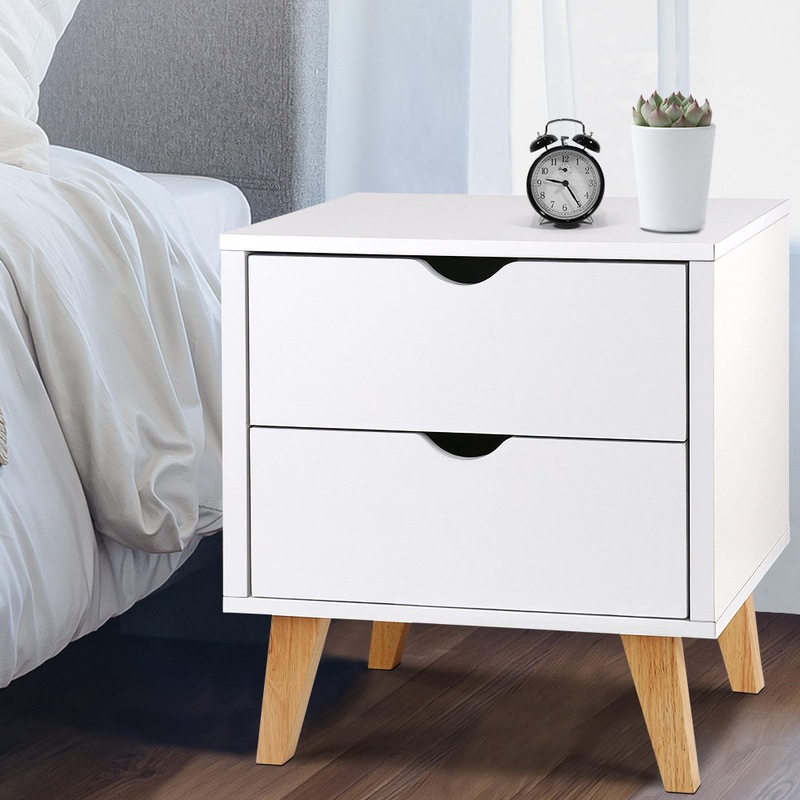 Buy Artiss Bedside Table 2 Drawers - ANDERS White - MyDeal