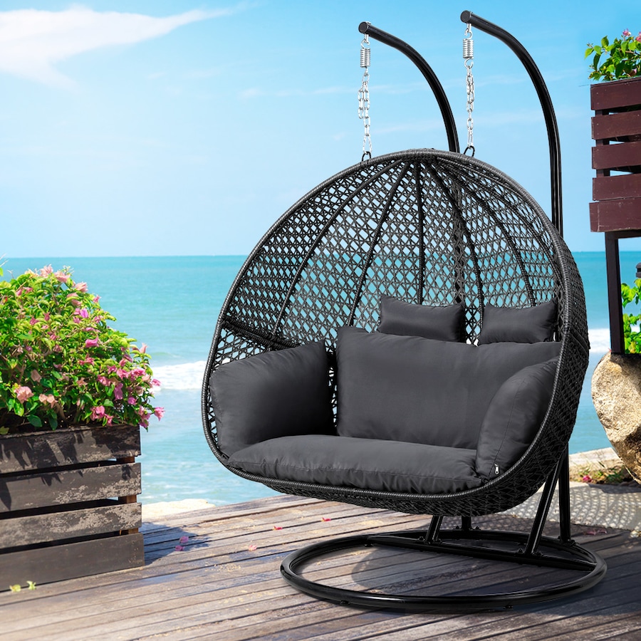 2 Seater Gardeon Outdoor Swing Chair Rattan Patio Furniture Pod Stand Cushion