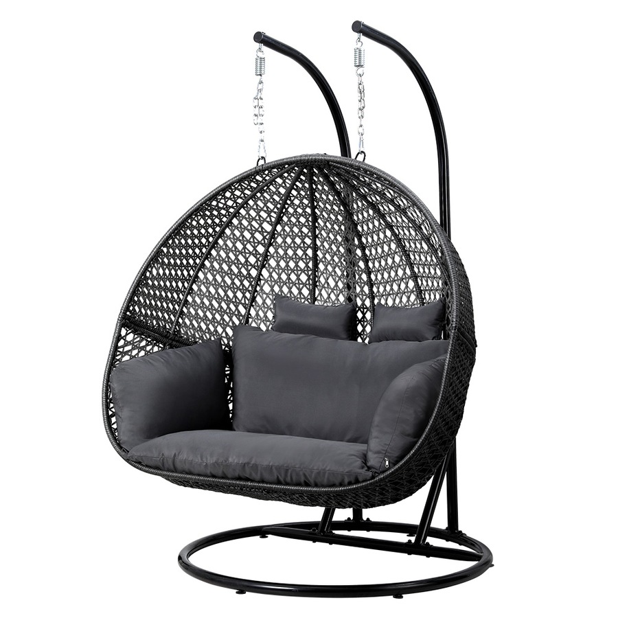 2 Seater Gardeon Outdoor Swing Chair Rattan Patio Furniture Pod Stand Cushion