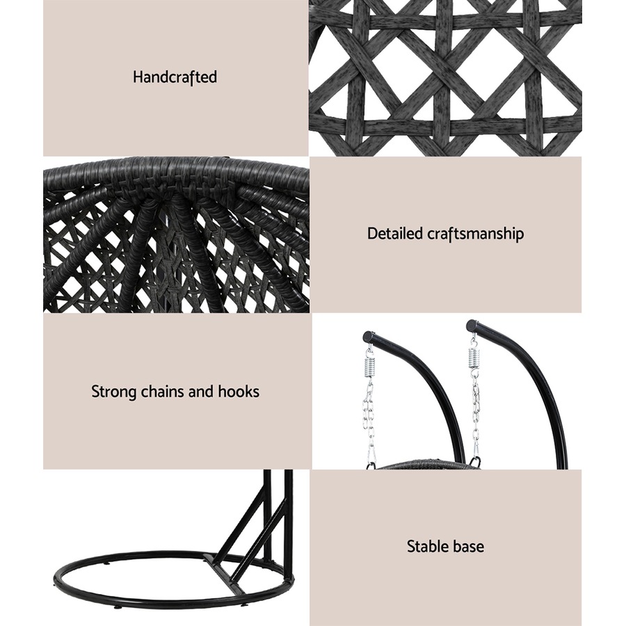 2 Seater Gardeon Outdoor Swing Chair Rattan Patio Furniture Pod Stand Cushion