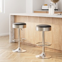2x Artiss Bar Stools Leather Padded Gas Lift Silver