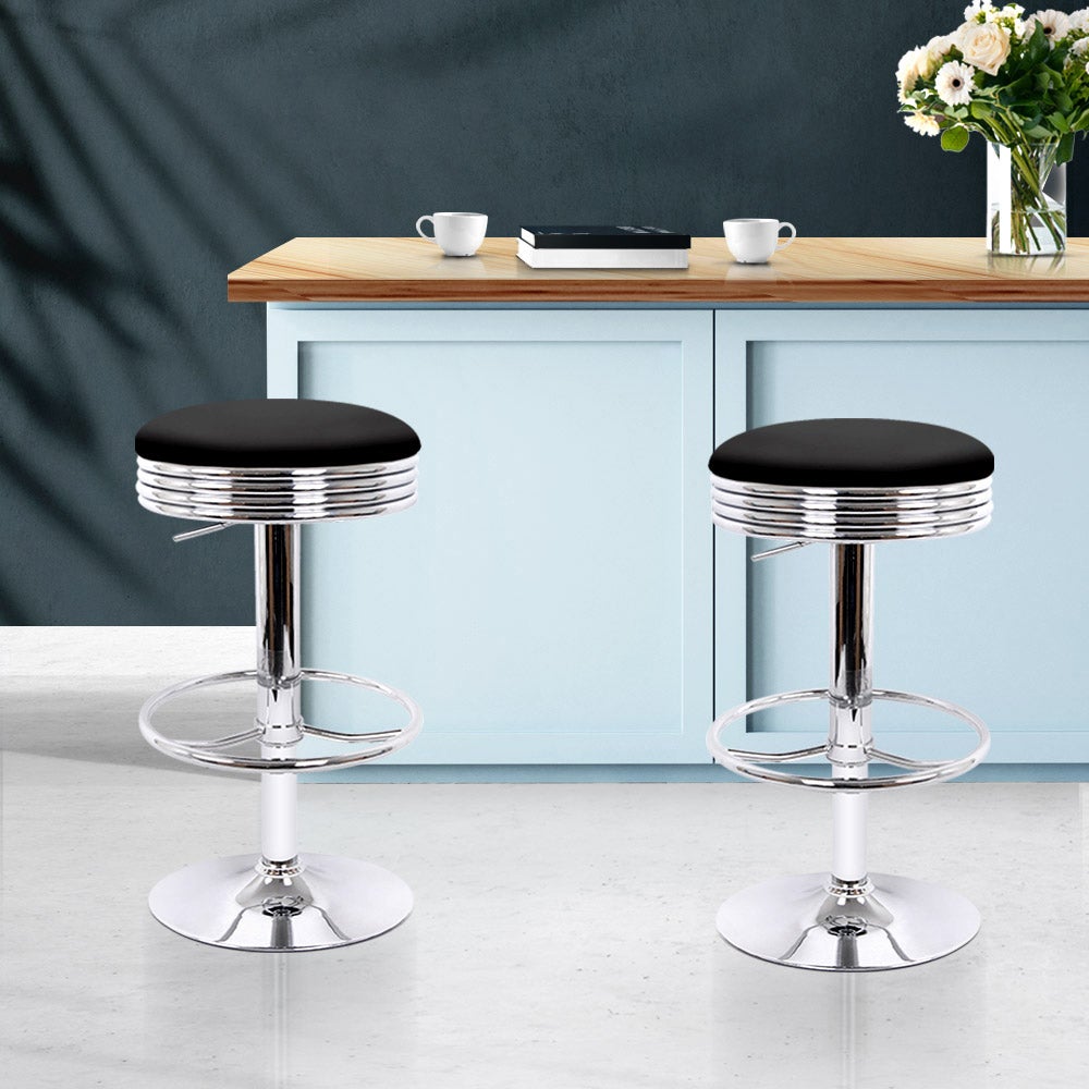 Artiss 2x Bar Stools Leather Padded Gas Lift Silver