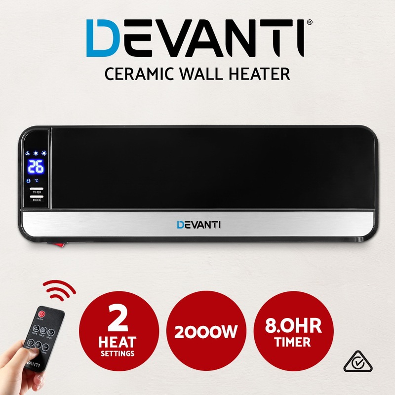 Buy Devanti Wall Heater Mount Panel Heater 2000W Black - MyDeal